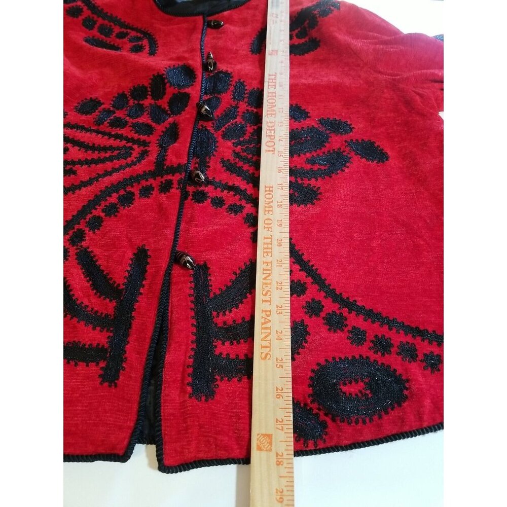 Allure Vintage Embellished Button Cardigan Womens 1X Red Velour Barrel Buttons - Picture 6 of 16
